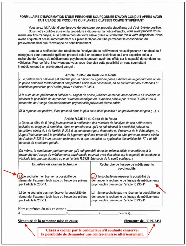 Formulaire information droit à contre analyse sanguine
