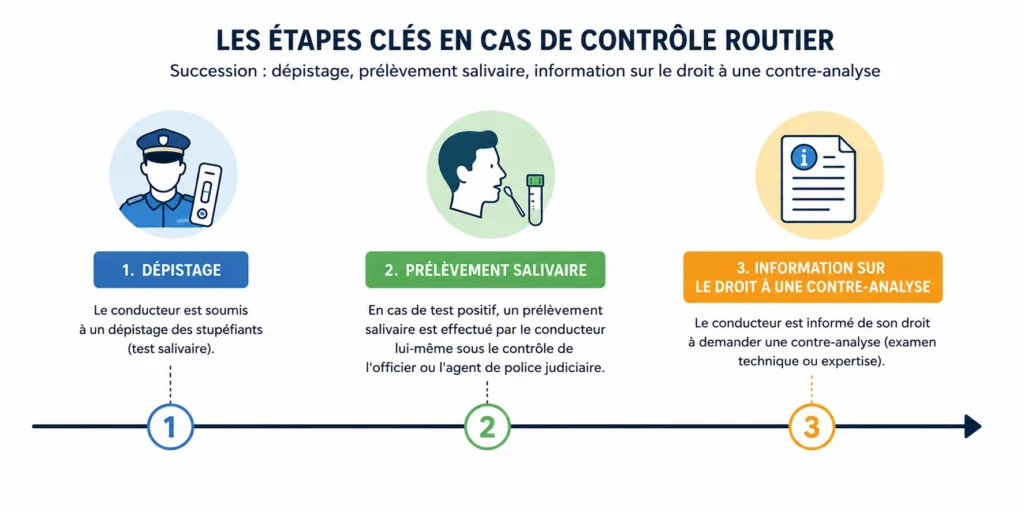 Chronologie des étapes clés du contrôle routier pour usage de stupéfiants